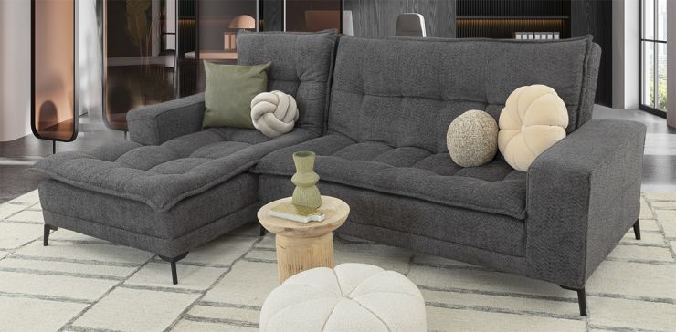Sala En L Con Respaldo Abatible Izquierda Jennifer Gris Charcoal