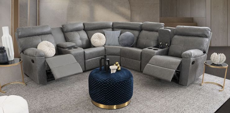 Sala Modular Con Reclinable Liam Gris 