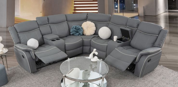 Sala Modular Reclinable Damasco Gris/Beige