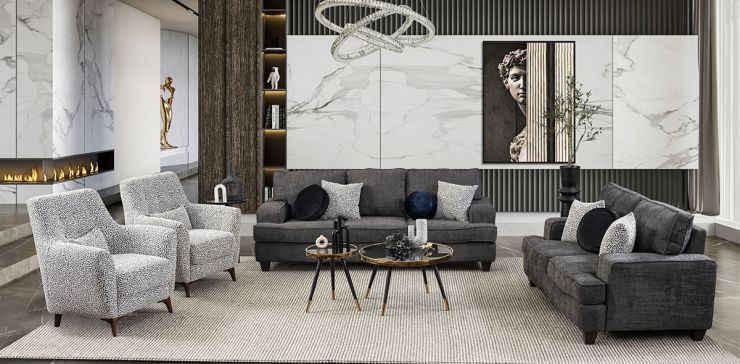 Sala Atlántica Gris Con Sillón Ocasional Zebra 3 Piezas