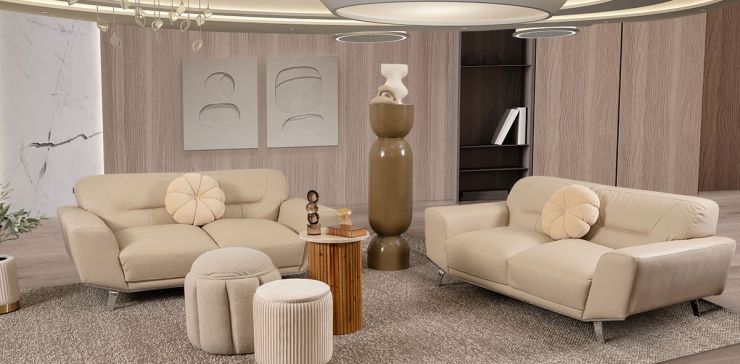 Sala Piel Ameno CL Beige (Boal) 2 Piezas