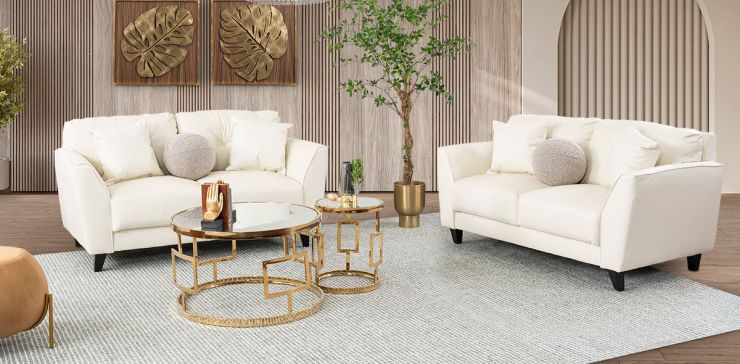 Sala Piel Match Paris Blanco Hueso 2 Piezas