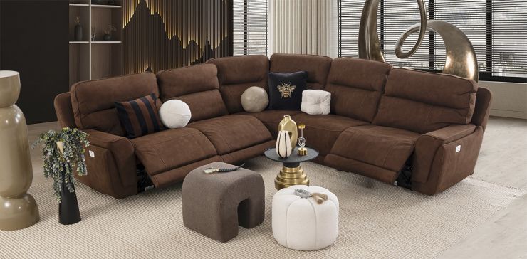 Sala Modular Con Reclinables Eléctricos Darno Curvo Café (Boal)