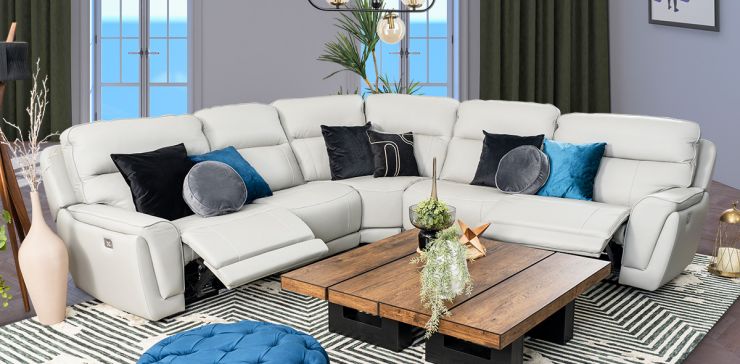 Sala Modular Con Reclinables Eléctricos Piel Darno Gris (Boal)