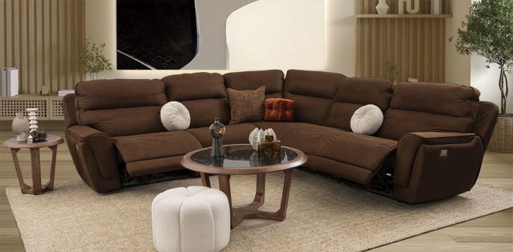 Sala Modular Con Reclinables Eléctricos Darno Curvo Café (Boal)