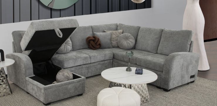 Sala Modular Con Baúl Y Cama Oculta Kubo Gris