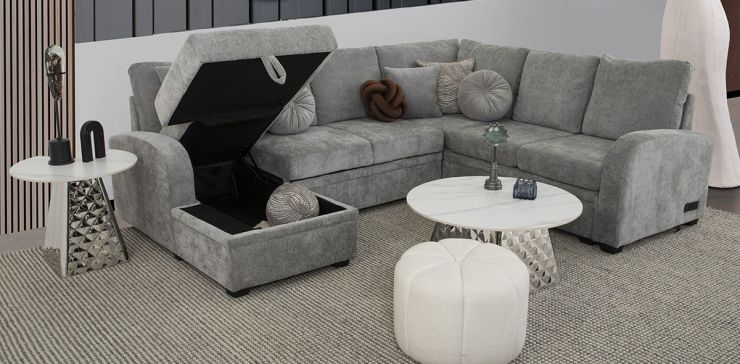 Sala Modular Con Baúl Y Cama Oculta Kubo Gris