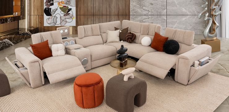 Sala Modular Con Reclinables Eléctricos Y Sistema De Sonido Envolvente Beat Beige