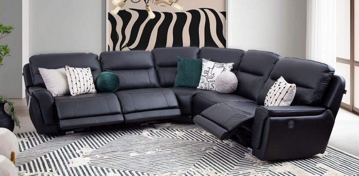 Sala Modular Con Reclinables Eléctricos Piel Darno Negro (Boal)