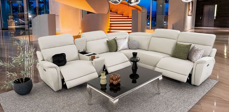 Sala Modular Con Reclinables Eléctricos Y Consola Santa Fe Gris