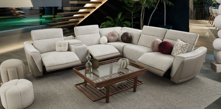 Sala Modular Con Reclinables Eléctricos Lumea Beige 