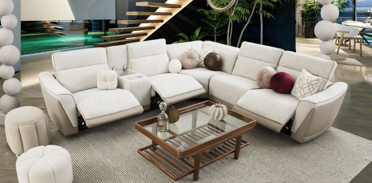 Sala Modular Con Reclinables Eléctricos Lumea Beige
