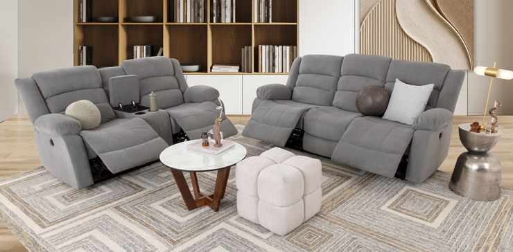 Sala Con Reclinables Eléctricos Sedona Gris