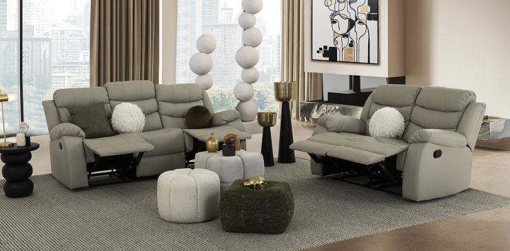 Sala Piel Con Reclinable Caserta Gris