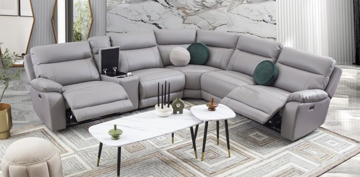 Sala Modular Reclinable Piel Ravik Gris 