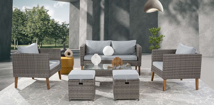 Set De Jardín Rectangular Juno Gris 6 Piezas