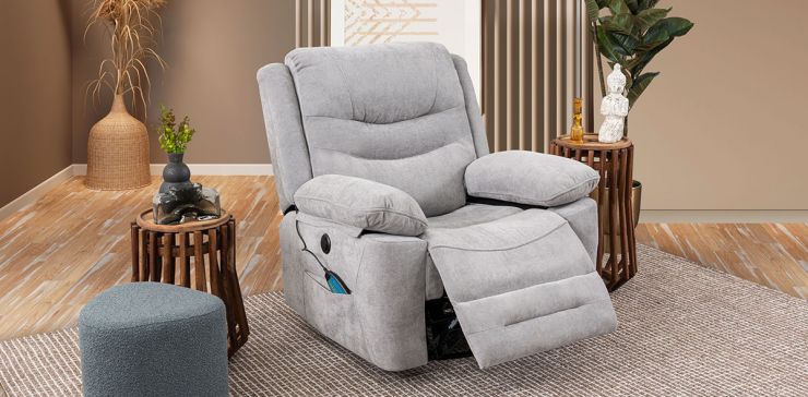 Sillón Reclinable Eléctrico Con Sistema de Masaje y Mecedora Perth Gris Claro