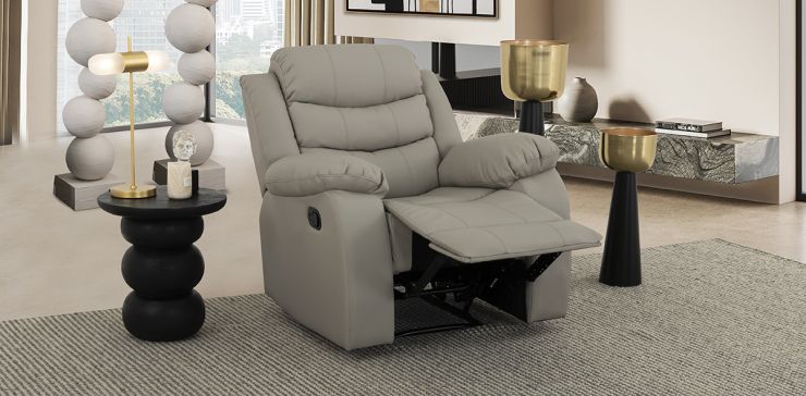 Sillón Piel Con Reclinable Caserta Gris