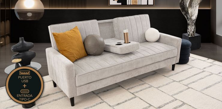 Sofá Cama Con Consola Lumo Gris