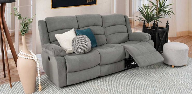 Sofá 3 Plazas Con 2 Reclinables Eléctricos Sedona Gris