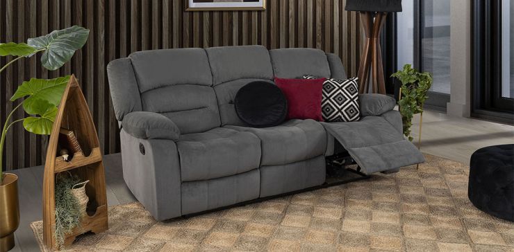 Sofá 3 Plazas Con Reclinables Memphis Velvet Gris