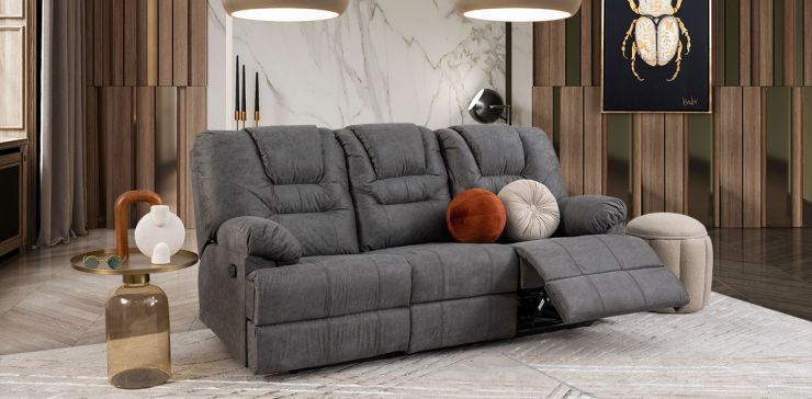 Sofá 3 Plazas Reclinable Malibu New Gris