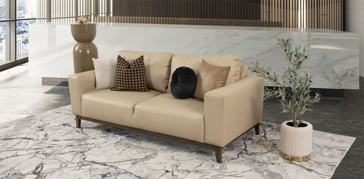 Sofá 3 Plazas Piel Littio Beige