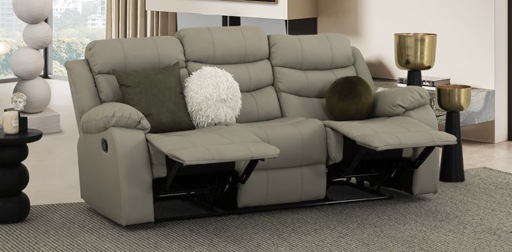 Sofá De 3 Plazas Piel Con Reclinable Caserta Gris