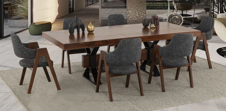 Comedor Rectangular 240 Cm Estocolmo Sillas Letonia Negro 7 Piezas