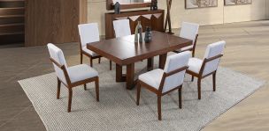 Comedor Rectangular 180 Cm Creta Blanco Winter 7 Piezas