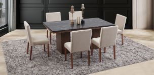 Comedor Rectangular De Mármol 180 Cm Alessia Negro/Beige 7 Piezas