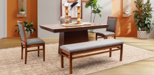 Comedor De 160 Cm Montreal Con Sillas y Banca Gris 5 Piezas