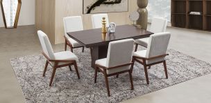 Comedor 160 Cm Montreal Con Sillas Praga Mix Beige 7 Piezas