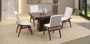 Comedor 120 Cm Montreal Con Sillas Praga Mix Beige 5 Piezas