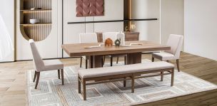 Comedor 240x120 Cm Anka Con Silla y Banca Beige 6 Piezas