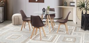 Comedor Redondo Atlas Con Sillas Arthus Café 5 Piezas