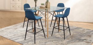 Comedor Bar Cuadrado Atlas Con Bancos Arlo Azul 5 Piezas