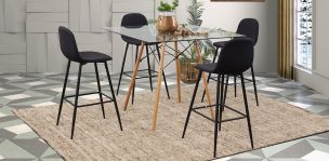 Comedor Bar Cuadrado Atlas Con Bancos Arlo Negro 5 Piezas