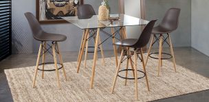 Comedor Bar Cuadrado Atlas Con Bancos Café 5 Piezas