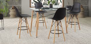 Comedor Bar Rectangular Atlas Con Bancos Negro 5 Piezas