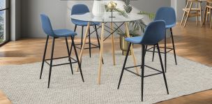 Comedor Bar Redondo Atlas Con Bancos Arlo Azul 5 Piezas