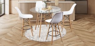 Comedor Bar Redondo Atlas Con Bancos Blancos 5 Piezas