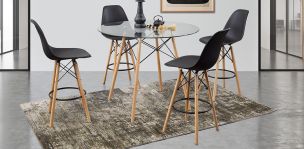 Comedor Bar Redondo Atlas Con Bancos Negro 5 Piezas