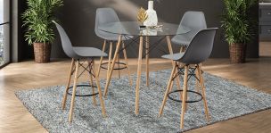 Comedor Bar Redondo Atlas Con Bancos Gris 5 Piezas