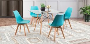 Comedor Cuadrado Atlas Con Sillas Arthus Azul 5 Piezas