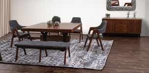 Comedor Cuadrado 150 Cm Estocolmo Con Sillas Y Banca Gris 6 Piezas