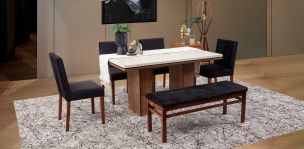 Comedor Rectangular De Mármol 150 Cm Alessia Beige/Negro 6 Piezas