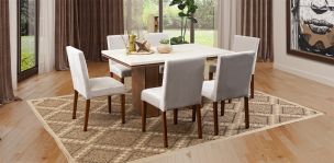 Comedor Rectangular De Mármol 150 Cm Alessia Beige 7 Piezas
