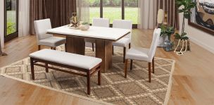 Comedor Rectangular De Mármol 150 Cm Alessia Beige 6 Piezas