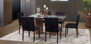 Comedor Rectangular De Mármol 150 Cm Alessia Negro 7 Piezas